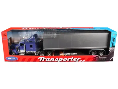 Welly Kenworth W900 Truck Blue With Gray Container 1/32 Diecast Model By