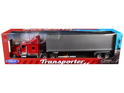 Welly Kenworth W900 Truck Red With Gray Container 1/32 Diecast Model By