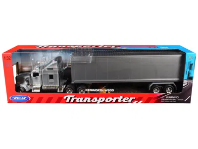 Welly Kenworth W900 Truck Silver Metallic With Gray Container 1/32 Diecast Model By