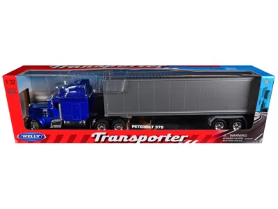 Welly Peterbilt 379 Truck Blue Metallic With Silver Container "transporter" Series 1/32 Diecast Model By W