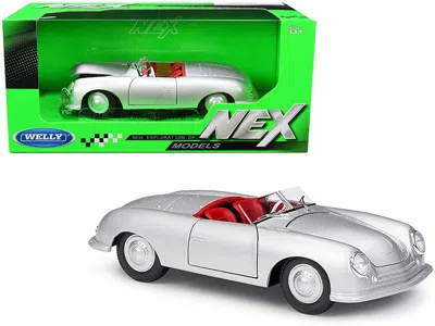 WELLY PORSCHE 356/1 ROADSTER SILVER WITH RED INTERIOR "NEX MODELS" 1/24 DIECAST MODEL CAR BY WELLY
