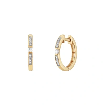 Pre-owned Welry 1/10 Cttw Diamond 15mm Hoop Earrings In 10k Yellow Gold In White