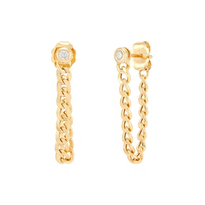 Pre-owned Welry 14k Yellow Gold 1/10 Cttw Diamond Chain Drop Earrings In White