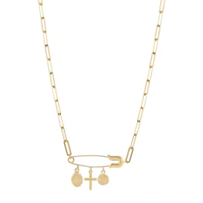 Pre-owned Welry 14k Yellow Gold Cross With Safety Pin Link Necklace, 17"