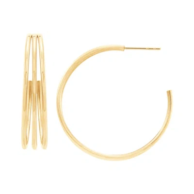 Pre-owned Welry 30mm Tapered Triple Tube Hoop Earrings In 14k Yellow Gold