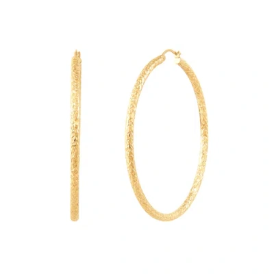 Pre-owned Welry 60mm Crystal-cut Hoop Earrings In 14k Yellow Gold