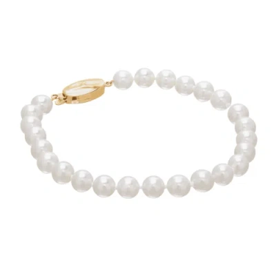 Pre-owned Welry 7-8mm Freshwater Pearl Bracelet In 14k Yellow Gold, 7" In White