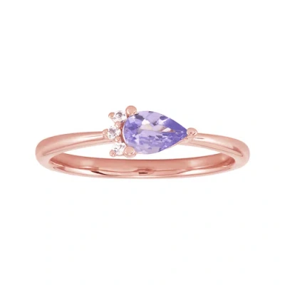 Pre-owned Welry Pear-cut Tanzanite Ring With White Topaz In Rose Gold, Size 7
