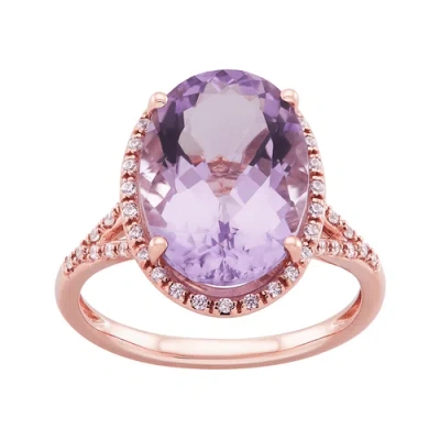 Pre-owned Welry Pink Amethyst Oval-cut Halo Ring With Cz In 10k Rose Gold, Size 7
