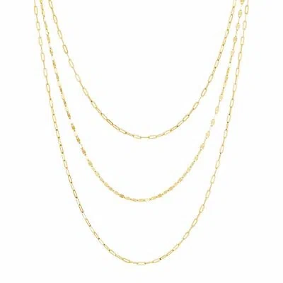 Pre-owned Welry Triple Layered Paperclip And Mirror Chain Necklace In 14k Yellow Gold, 20"