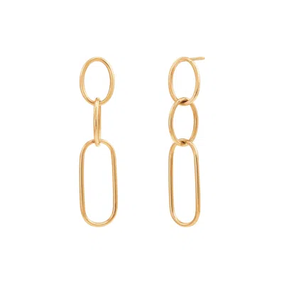Pre-owned Welry Triple Oval Link Drop Earrings In 14k Yellow Gold
