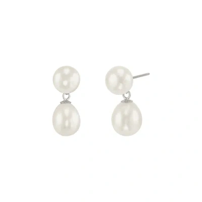 Pre-owned Welry White Freshwater Pearl Double Drop Earrings In 14k White Gold