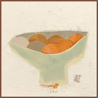 Wendover Art Group Abstract Fruit Bowl - Floater Frame Print On Canvas In Cream,blue,orange