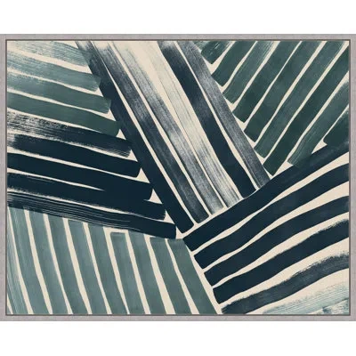 Wendover Art Group Abstracted Wave 4 By Thom Filicia - Floater Frame Painting On Canvas In Green;beige;navy