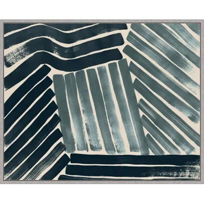 Wendover Art Group Abstracted Wave 6 By Thom Filicia - Floater Frame Painting On Canvas In Green;beige;navy