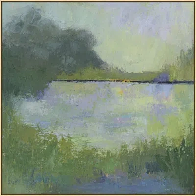 Wendover Art Group Across The Pond - Floater Frame Painting On Canvas In Blue;green;gray