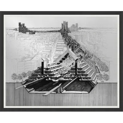 Wendover Art Group Aerial City View - Picture Frame Drawing Print On Metal In Black;gray