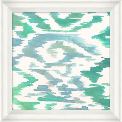 Wendover Art Group Aqua Ikat 4 - Picture Frame Painting On Paper In Blue;white;green