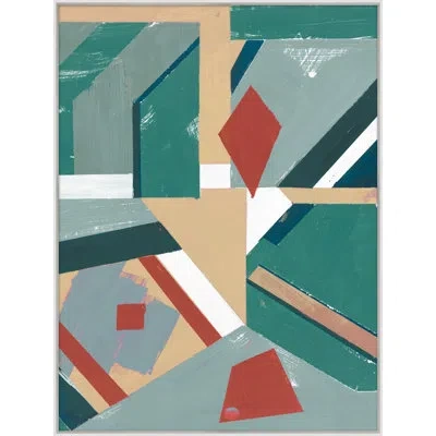 Wendover Art Group Arranged Shapes 2 - Picture Frame Painting In Green;red;camel