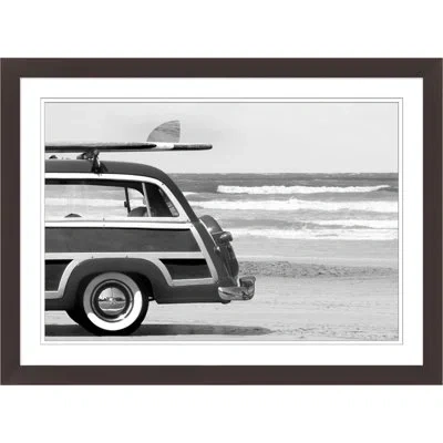 Wendover Art Group B And W Beach Car 2 - Single Picture Frame Print In Black,gray