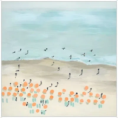 Wendover Art Group Beach Afternoons - Floater Frame Print On Canvas In Blue,orange,tan