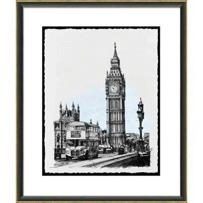 Wendover Art Group 'big Ben' - Picture Frame Drawing Print On Paper In Black;ivory;light Blue