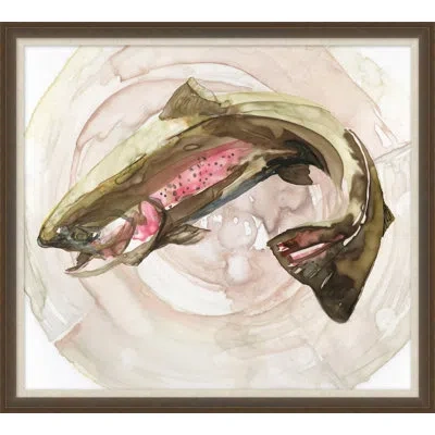 Wendover Art Group Big Catch 2 - Picture Frame Painting On Paper In Brown;pink;moss Green