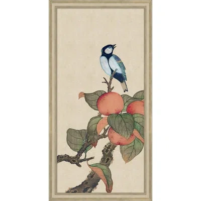 Wendover Art Group 'birds And Fruit Triptych 1' By Lillian August - Picture Frame Painting On Paper In Blue;brown;red