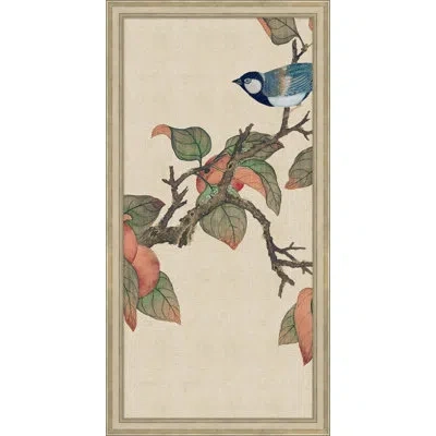 Wendover Art Group 'birds And Fruit Triptych 2' By Lillian August - Picture Frame Painting On Paper In Blue;brown;red