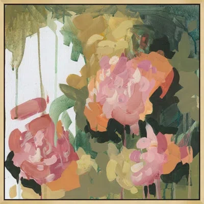 Wendover Art Group Blazing Bloom 1 By Lillian August - Floater Frame Painting On Canvas In Green;beige;pink;ivory