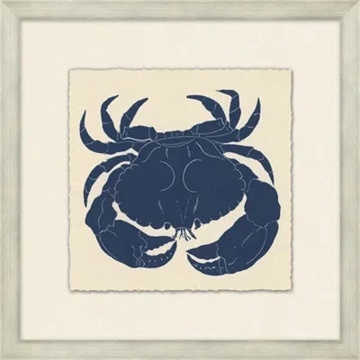 Wendover Art Group Blue Crab - Picture Frame Painting On Paper In Beige;navy