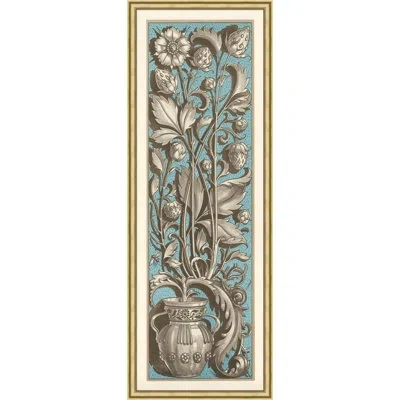 Wendover Art Group Blue Floral Motif 2 - Picture Frame Painting On Paper In Blue;green