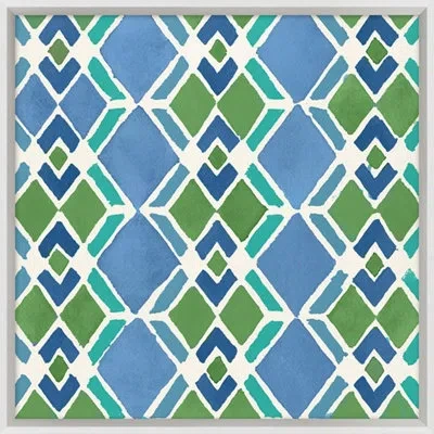 Wendover Art Group Blue Geo Pattern 6 - Picture Frame Painting On Paper In Blue;green
