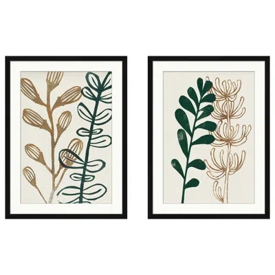 Wendover Art Group Bohemian Earthtone Botanical - 2 Piece Picture Frame Painting Print Set In Black Framed