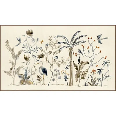 Wendover Art Group Boscage Chinoiserie - Floater Frame Print On Canvas In Tan,blue