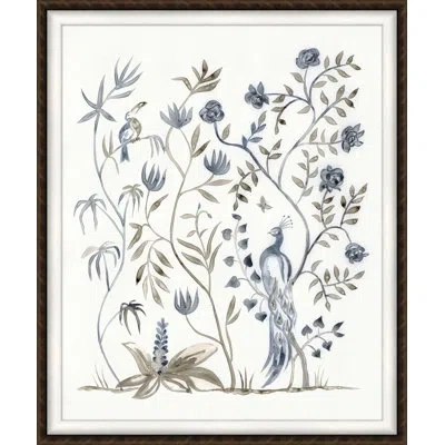 Wendover Art Group Botanic Birds 1 - Single Picture Frame Print On Paper In Blue,brown