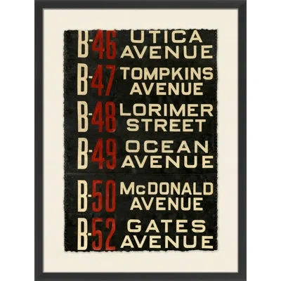 Wendover Art Group Brooklyn Bus Roll Sign I - Picture Frame Textual Art On Paper In Black;red;gold