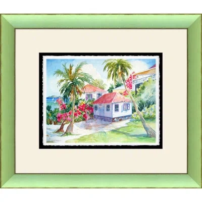 Wendover Art Group Calypso Cottages - Picture Frame Painting On Paper In Blue;white;green;red