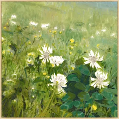 Wendover Art Group Clover Landscape 2 - Floater Frame Painting On Canvas In White;green