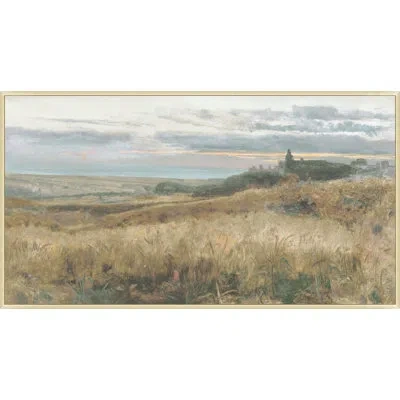 Wendover Art Group Cornfield At Sunset - Floater Frame Print On Canvas In Blue,brown