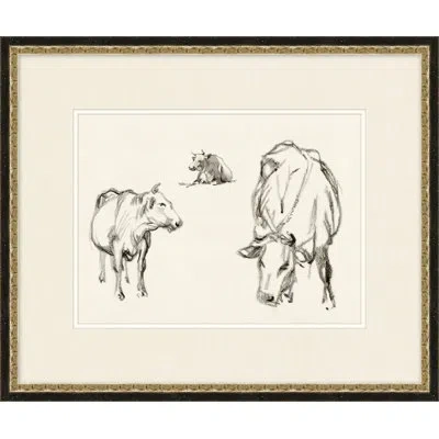 Wendover Art Group Country Cow Sketches 4 - Picture Frame Drawing Print On Paper In Beige
