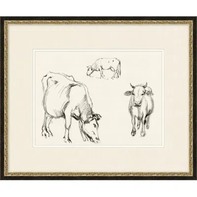 Wendover Art Group Country Cow Sketches 5 - Picture Frame Drawing Print On Paper In Beige