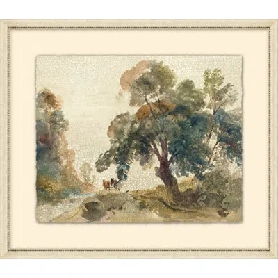 Wendover Art Group Crackled Country Landscape 4 - Picture Frame Painting On Paper In Brown;green;beige