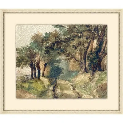 Wendover Art Group Crackled Country Landscape 6 - Picture Frame Painting On Paper In Black;green;beige