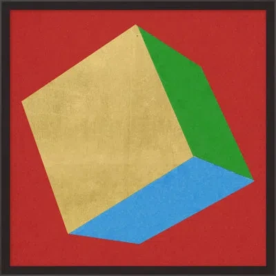 Wendover Art Group Cube With Gold 5 By Christopher Kennedy - Picture Frame Graphic Art On Paper In Blue;red;gold