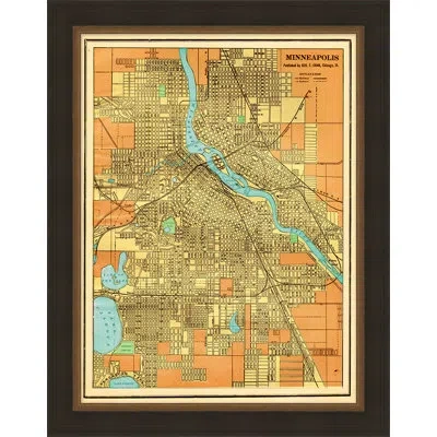 Wendover Art Group Custom Map Of Minneappolis - Picture Frame Drawing Print On Glass In Blue;gray;orange