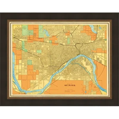 Wendover Art Group Custom Map Of St. Paul - Picture Frame Drawing Print In Blue;beige;orange