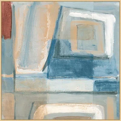 Wendover Art Group Distressed Shapes 1 By Lillian August - Floater Frame Painting On Canvas In Blue;white;red;beige