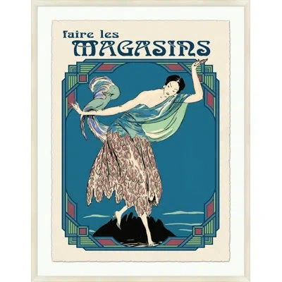 Wendover Art Group Faire Les Magasins By Lillian August - Picture Frame Print On Paper In Blue;cream