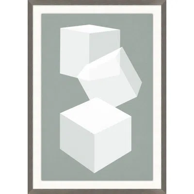 Wendover Art Group Falling Cubes 4 By Thom Filicia - Shadowbox Painting On Paper In Blue;white
